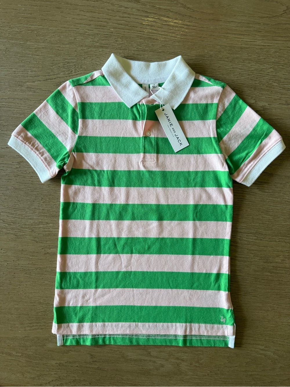 Janie and Jack NWT Boys Sz 6 Green and Pink Striped Polo